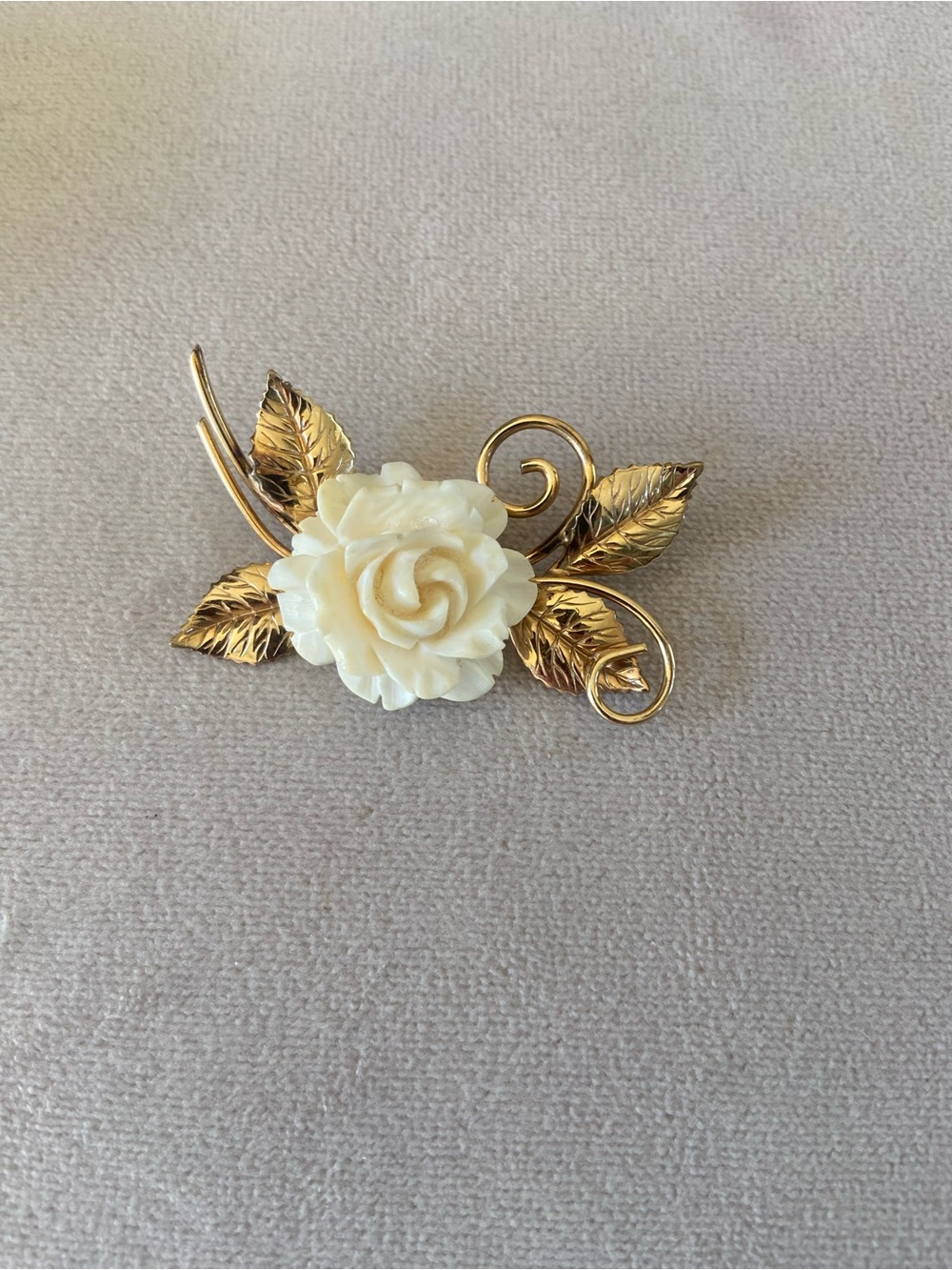 Ivory Rose and Gold Leaf Floral Brooch